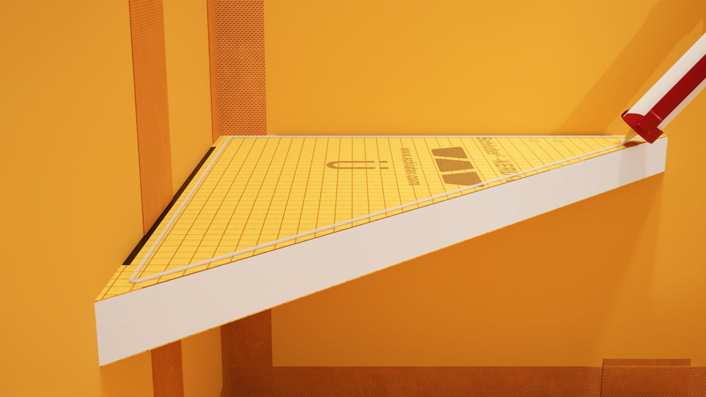 
                  
                    The Original Floating Corner Shower Bench Kit® with Orange XPS Waterproof Board
                  
                