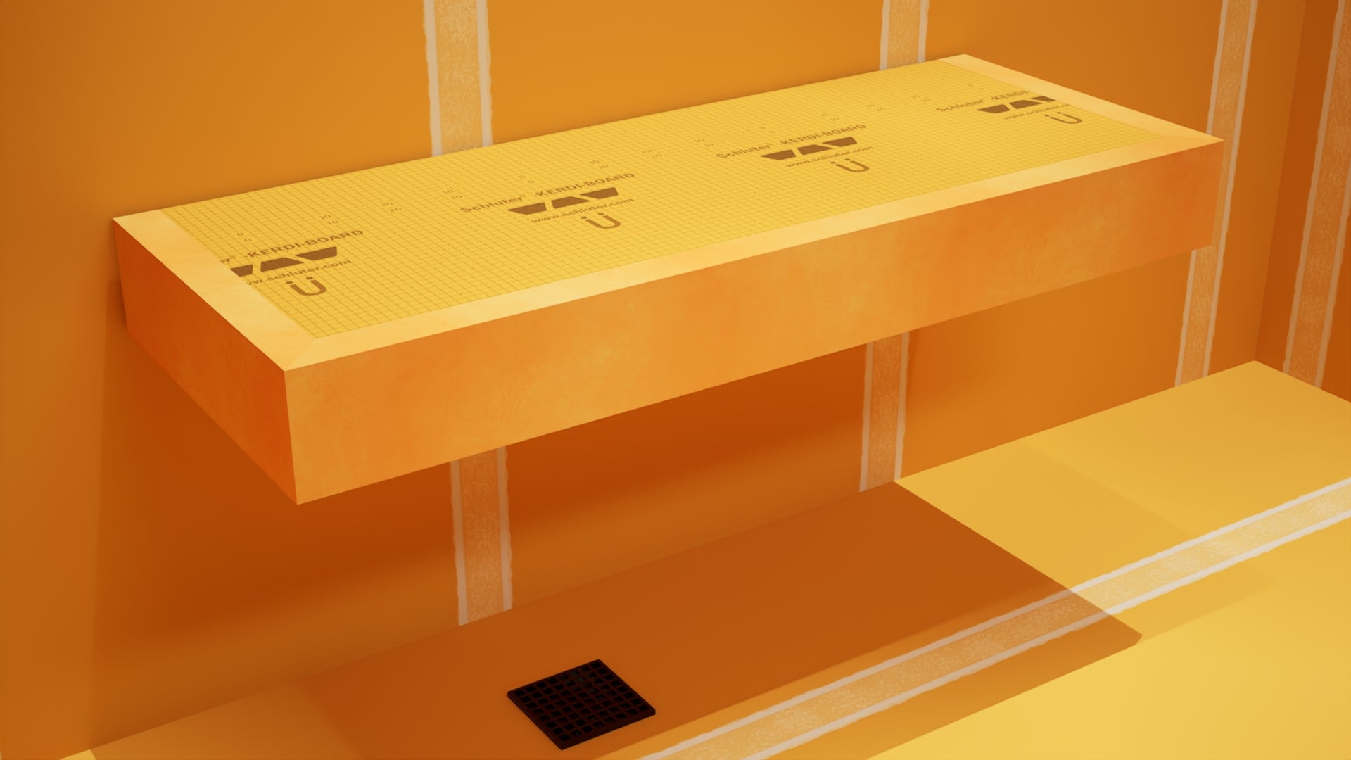 The Original Floating Shower Bench Kit­® with Orange XPS Waterproof Board & Original Shower Bench Bracket®