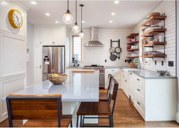 Millennial kitchen design - gray walls, white cabinets