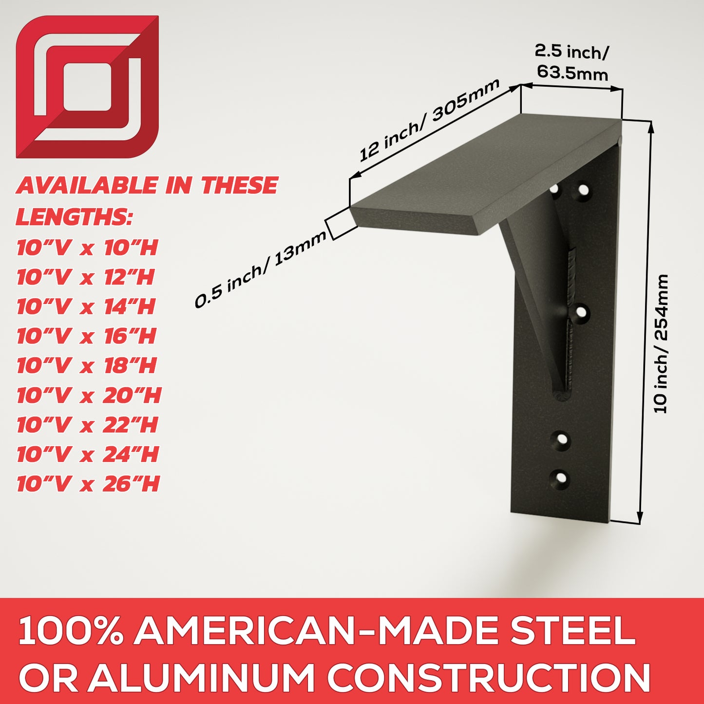 
                  
                    The Original™ Large Shelf Bracket in Industrial, Aluminum or American Made Steel
                  
                