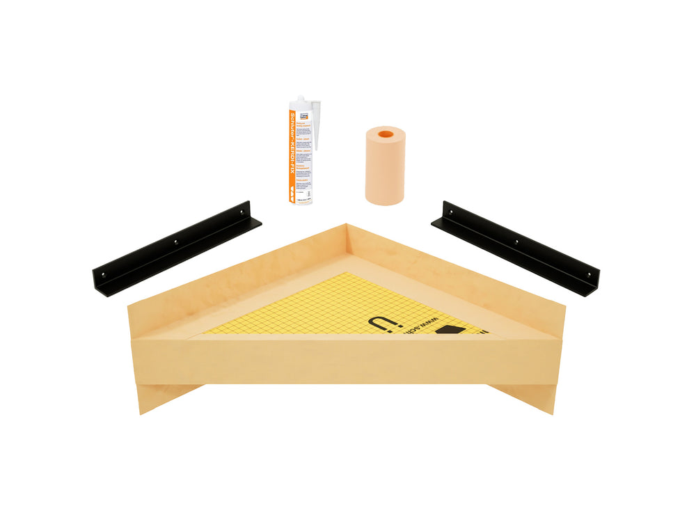 
                  
                    The Original Floating Corner Shower Bench Kit™ with Orange XPS Waterproof Board
                  
                