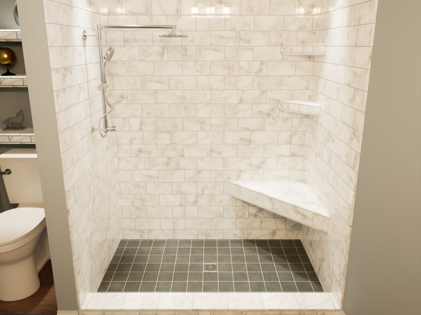 Subway Tile Marble Shower Seat Corner White Subway Tile Shower