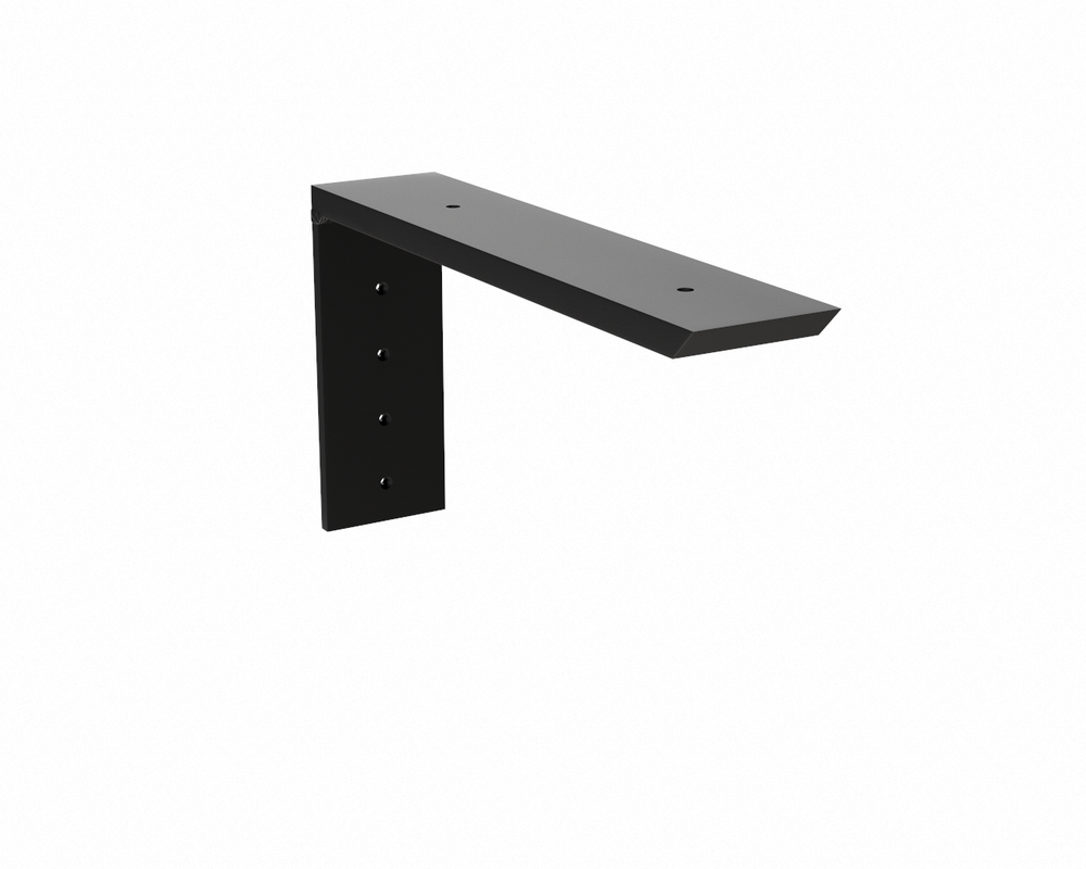 
                  
                    A black regular wooden shelf bracket floating against a white background.
                  
                